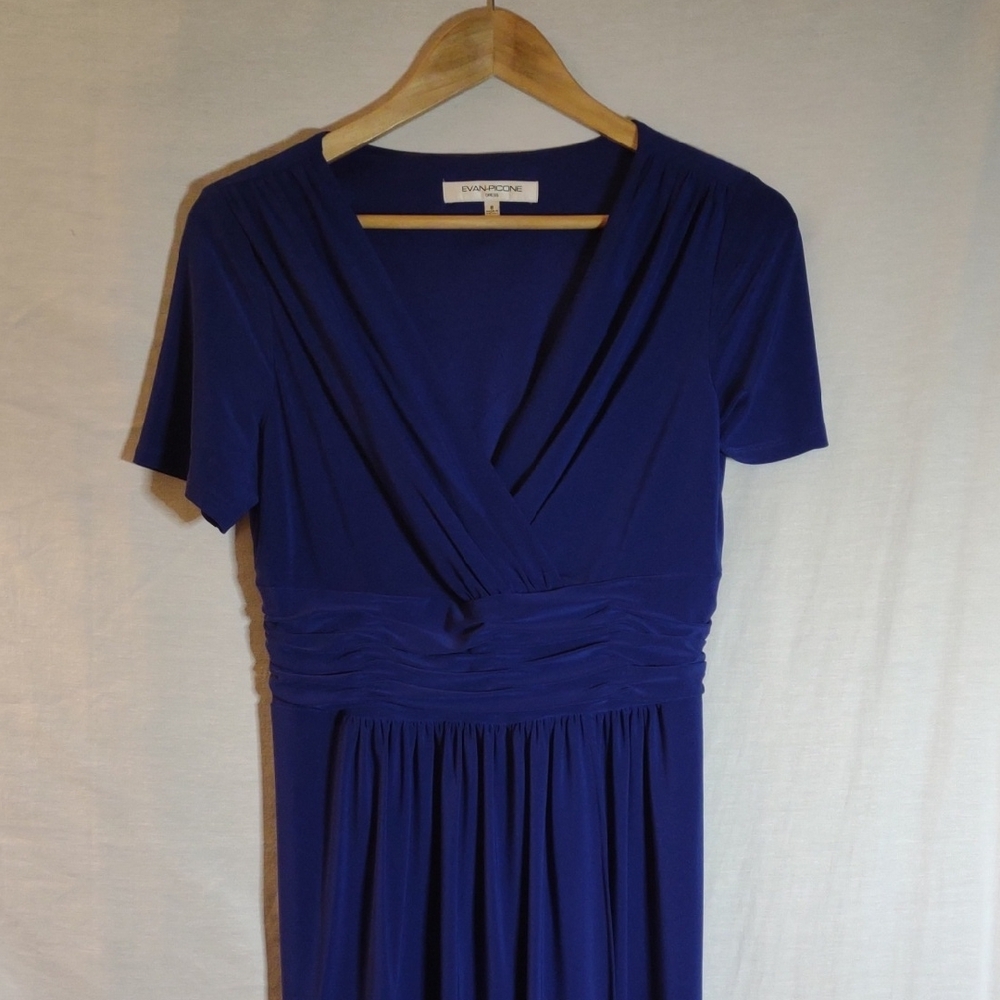 NWT Evan-Picone Cobalt Blue V-Neck Faux Wrap Midi Dress - Size 8